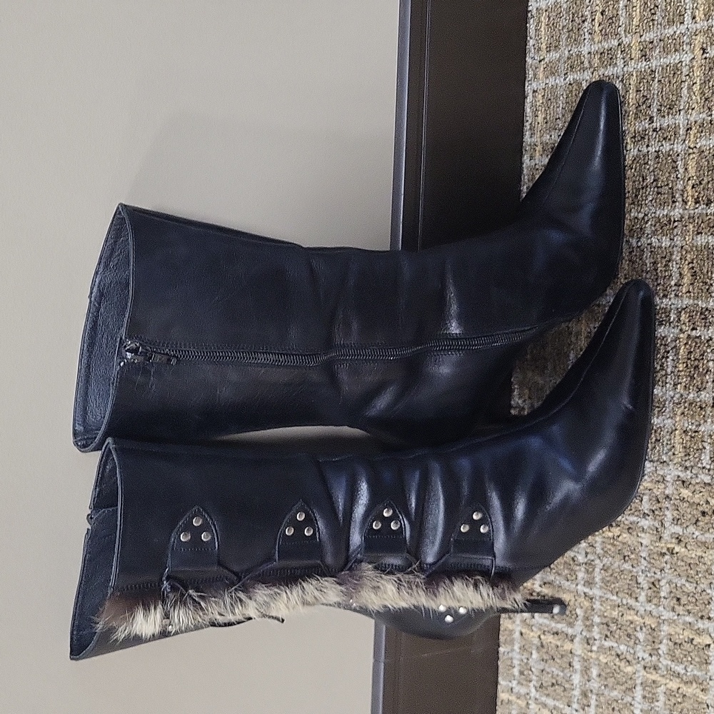 Leather & fur boots - black